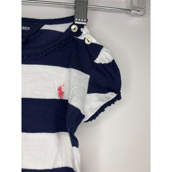 RALPH LAUREN Short Sleeve Striped Tee Girls 12Mths Blue White Pink Pony Ruffle - Picture 3 of 5